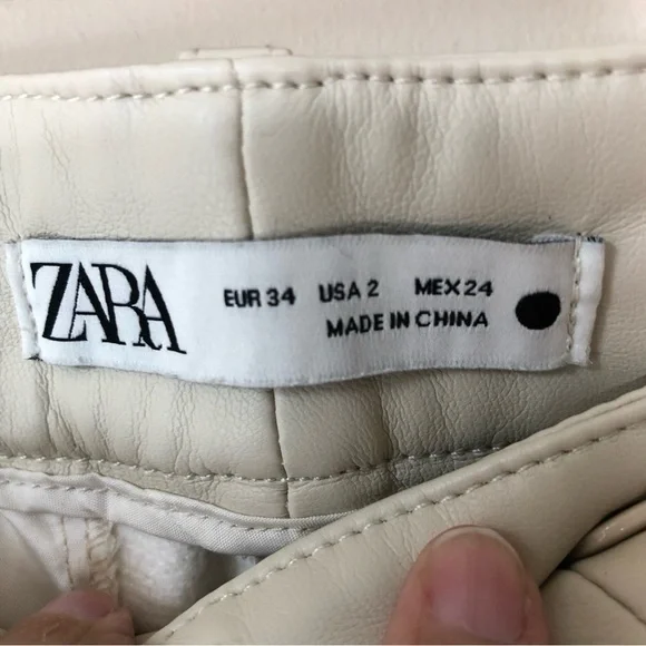 ZARA Ivory White Vegan leather Straight Leg Chino Style Pants 2 - Picture 5 of 9
